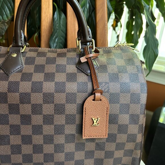 LOUIS VUITTON Cognac LV Logo Luggage Tag - Picture 4 of 6